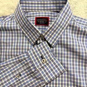 Untuckit‎ Men’s Button Up Long Sleeve Shirt Black Blue Plaid  M Tall Slim Durif